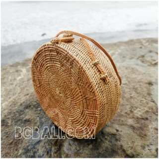 star circle disc women bag ata grass rattan flower strap bali handmade